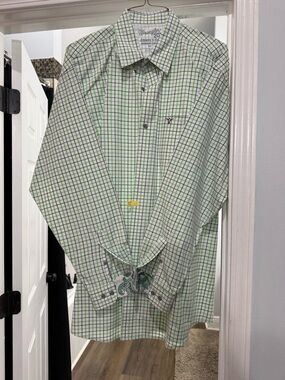 Wrangler Green and White Check Long-Sleeve Dress Shirt